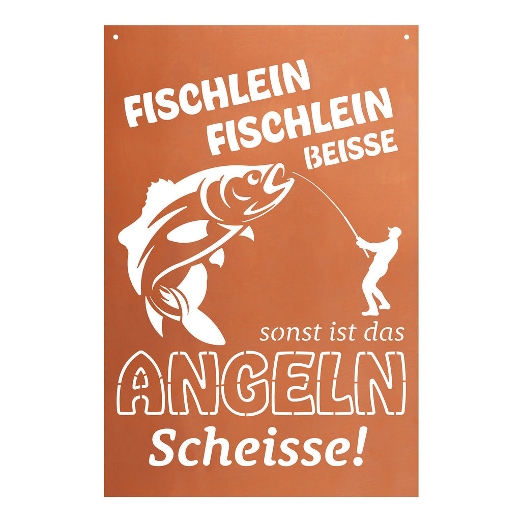 Gedichttafel Fischlein - Metall Spruchschild Gartendeko Geschenkidee Angler