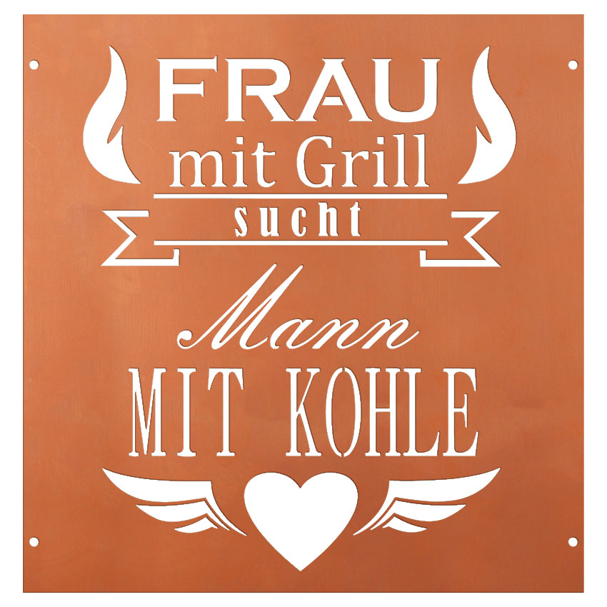 Edelrost Schild Gedichttafel - Frau sucht - Gartendeko Spruchschild Rost Deko