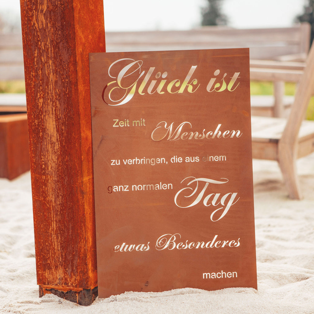 Edelrost Schild Gedichttafel - Glück ist Zeit mit Menschen zu verbringen - Deko