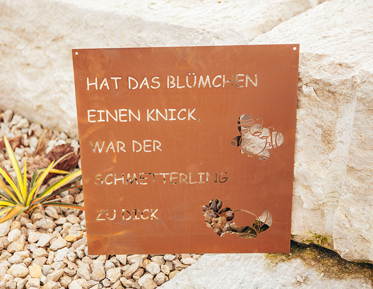 Edelrost Schild Gedichttafel - Schmetterling - Spruchschild Rost Deko Lustig