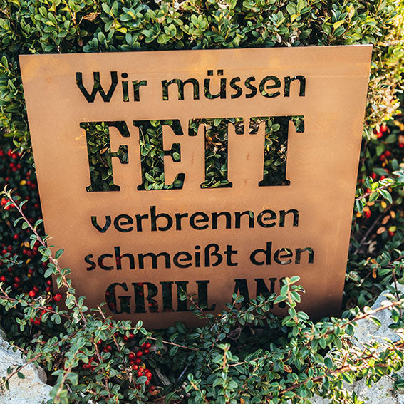 Edelrost Schild Gedichttafel - Fett verbrennen - Gartendeko Spruchschild Rost Deko