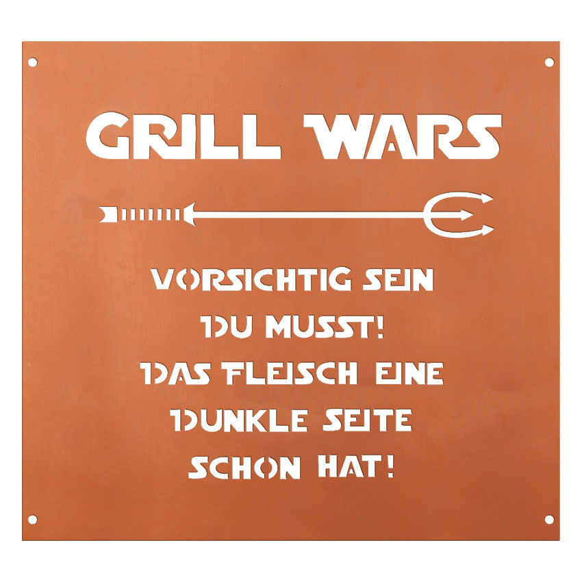 Edelrost Schild Gedichttafel - Grill Wars - Gartendeko Spruchschild Rost Deko