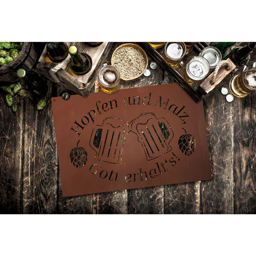 Edelrost Schild Gedichttafel - Hopfen & Malz - Gartendeko Spruchschild Rost Deko
