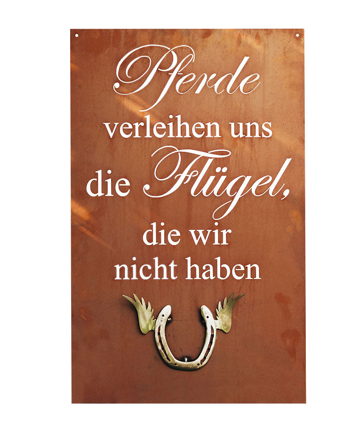 Edelrost Schild Gedichttafel - Hufeisenflügel - Spruchschild Rost Deko Garten