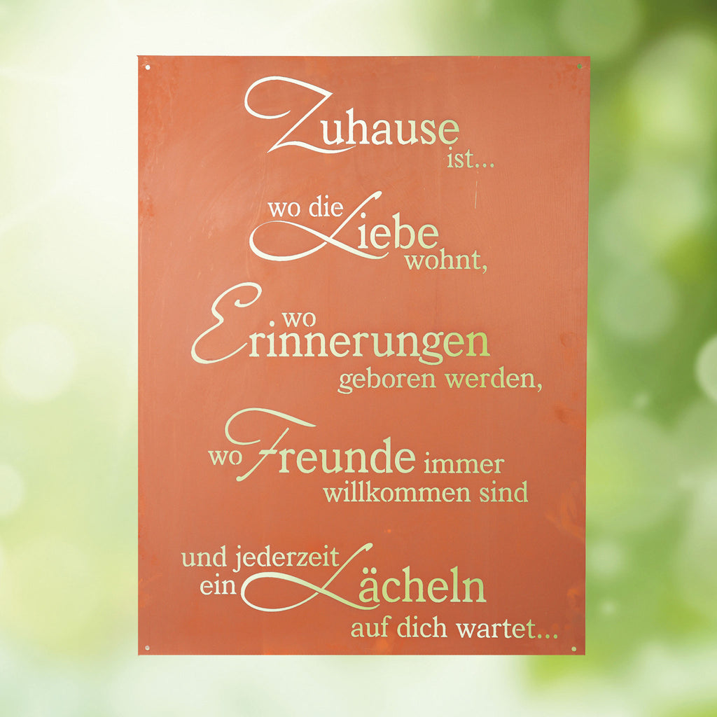 Edelrost Schild Gedichttafel - Lächelndes Zuhause - Spruchschild Deko Rost