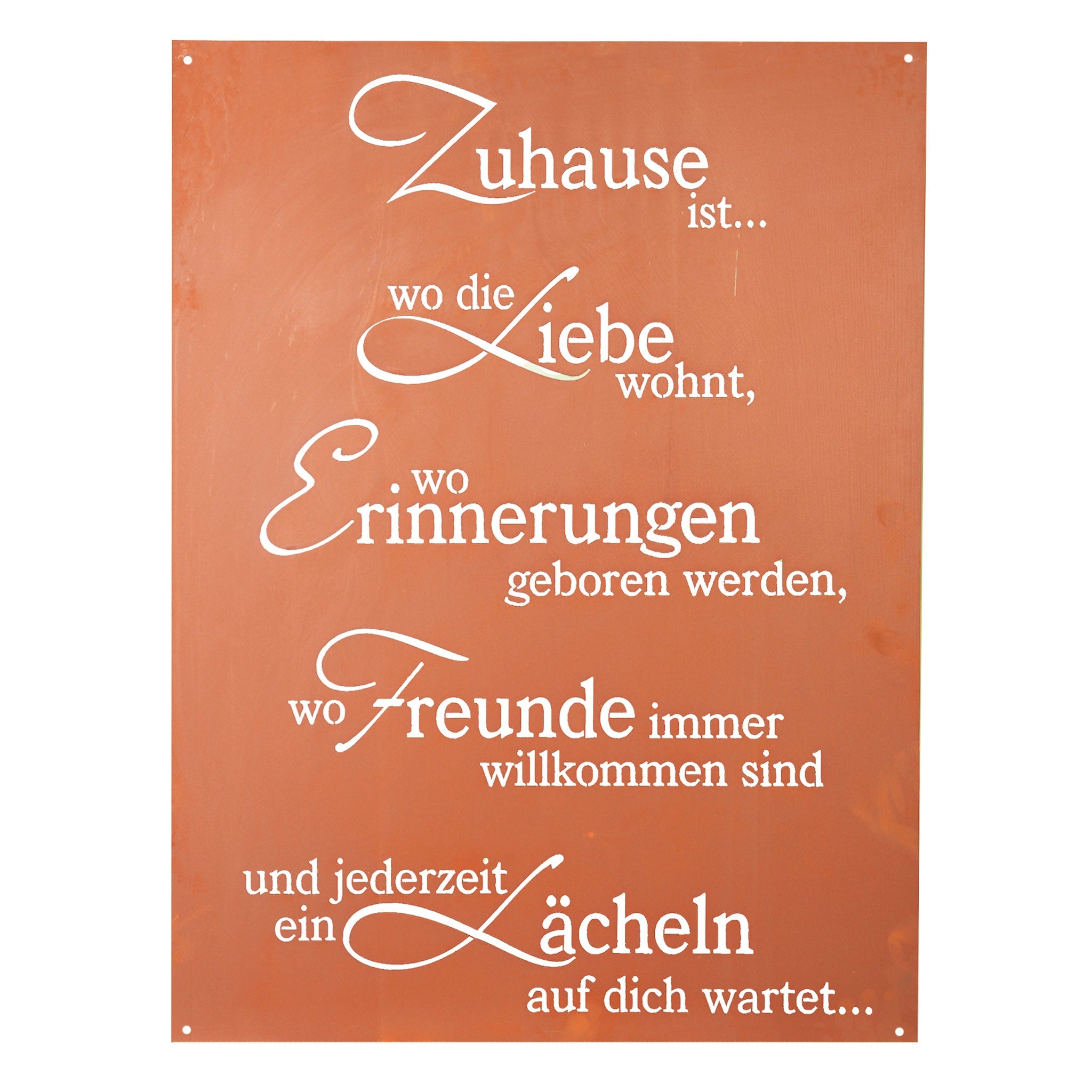 Edelrost Schild Gedichttafel - Lächelndes Zuhause - Spruchschild Deko Rost