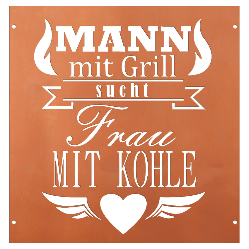 Edelrost Schild Gedichttafel - Mann sucht - Gartendeko Spruchschild Rost Deko