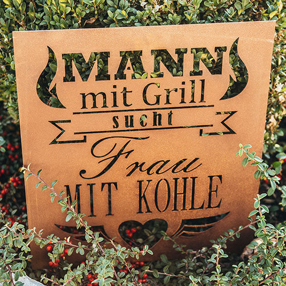 Edelrost Schild Gedichttafel - Mann sucht - Gartendeko Spruchschild Rost Deko