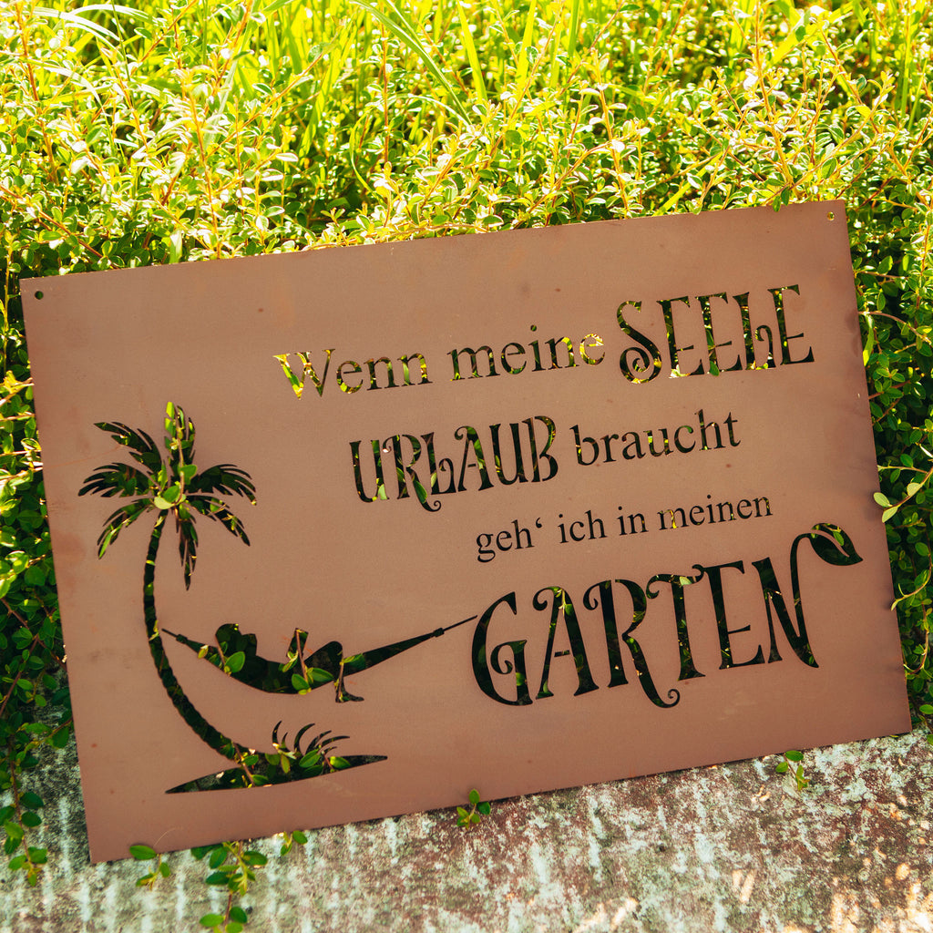 Edelrost Schild Gedichttafel - Urlaub - Gartendeko Spruchschild Rost Deko Wohndeko