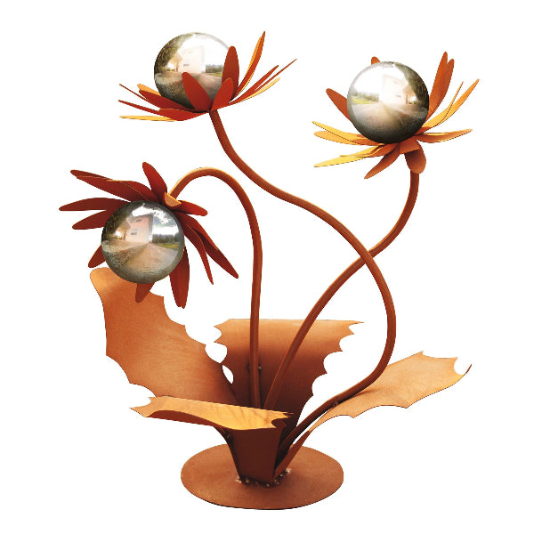 Glasblume Distel Edelrost – Gartendeko aus Metall mit Glaskugeln Höhe 70 cm