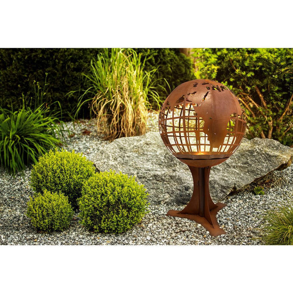 Globus auf Standfuss - Edelrost Weltkugel Fazinierende Garten-Dekoration
