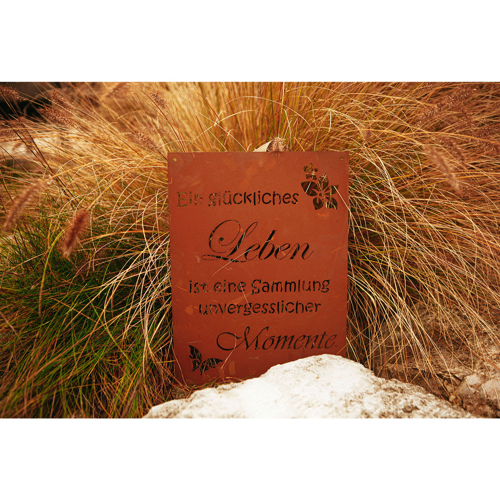 Edelrost Schild Gedichttafel - Glückliches Leben - Spruchschild Deko Geschenkidee