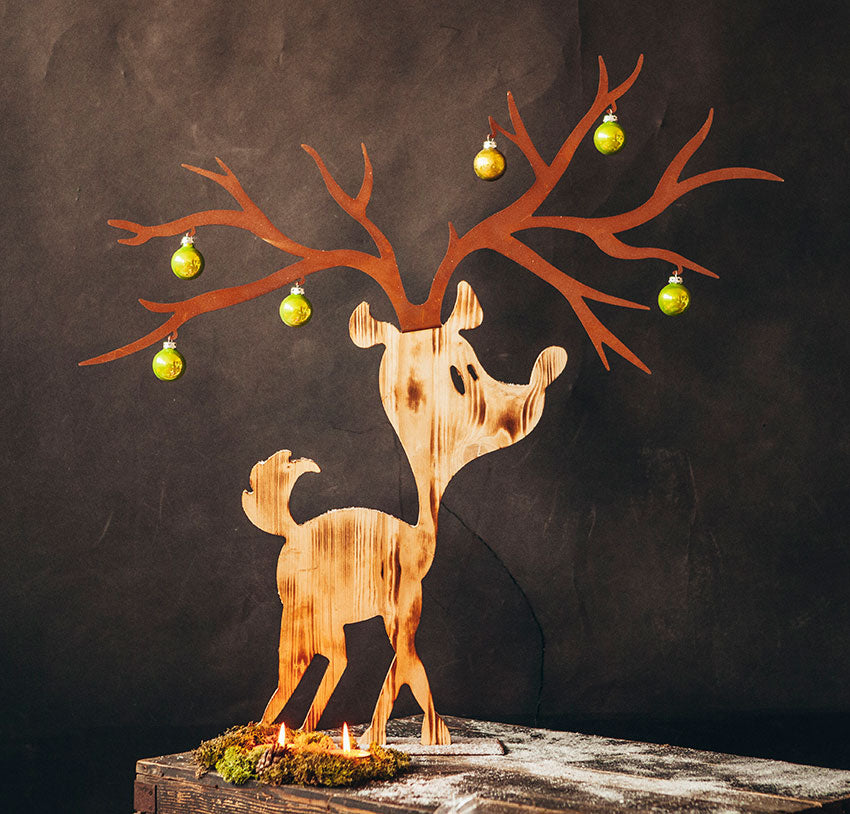 Elch Holz-Metall "HOLZELCH - HARALD" Süßer Elch in Holz-Rost Kombination