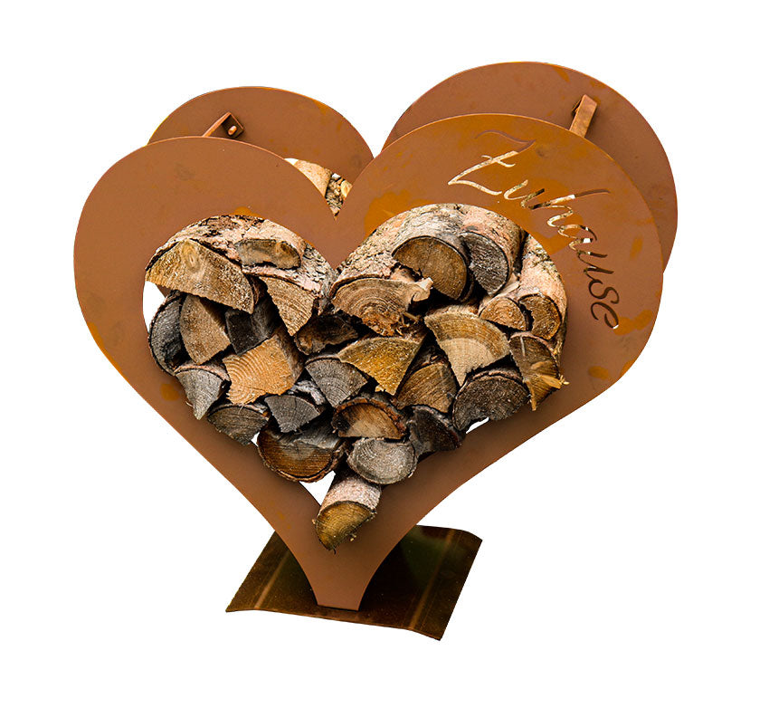 Holzlege aus Metall Herz Zuhause - Kaminholz-Herz Rost für Innen- und Außenbereich