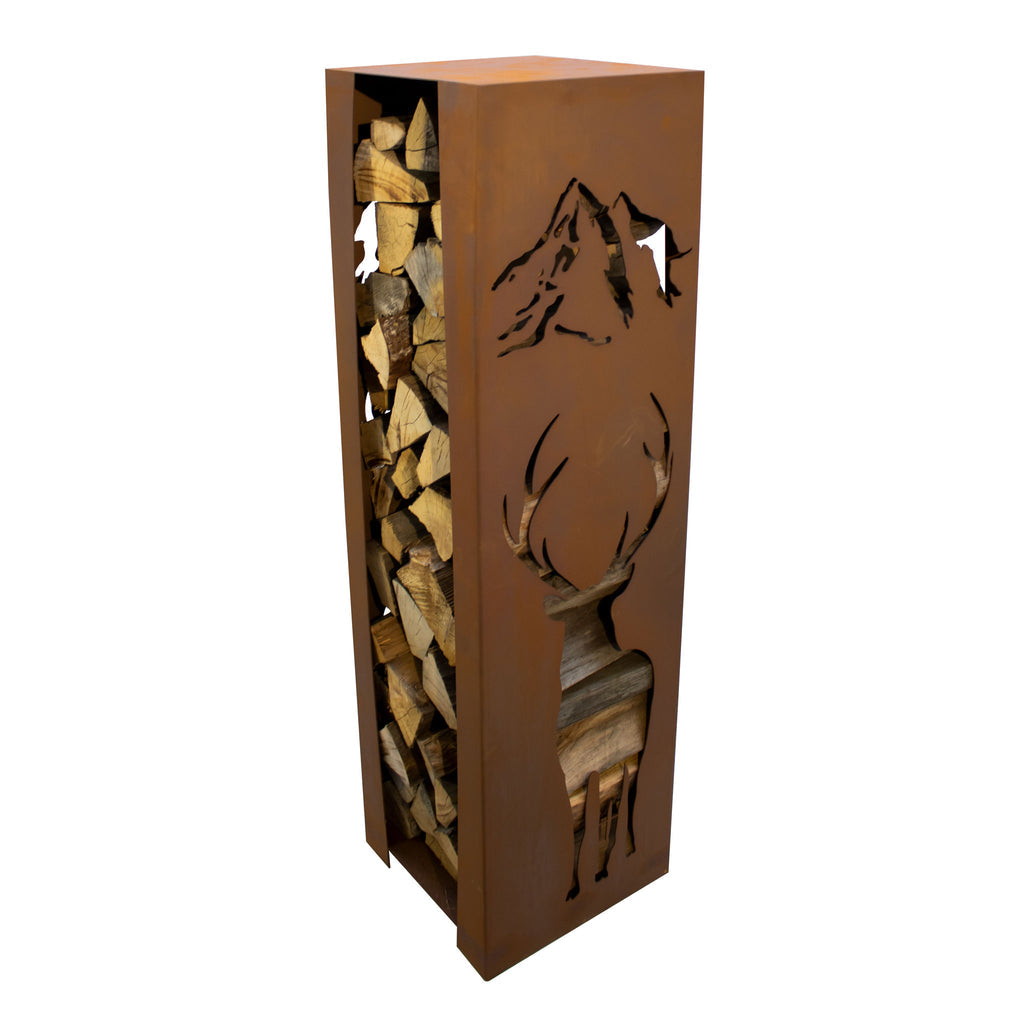 Holzlege Hirsch - Edelrost Holzaufbewahrung Holzregal Dekoration