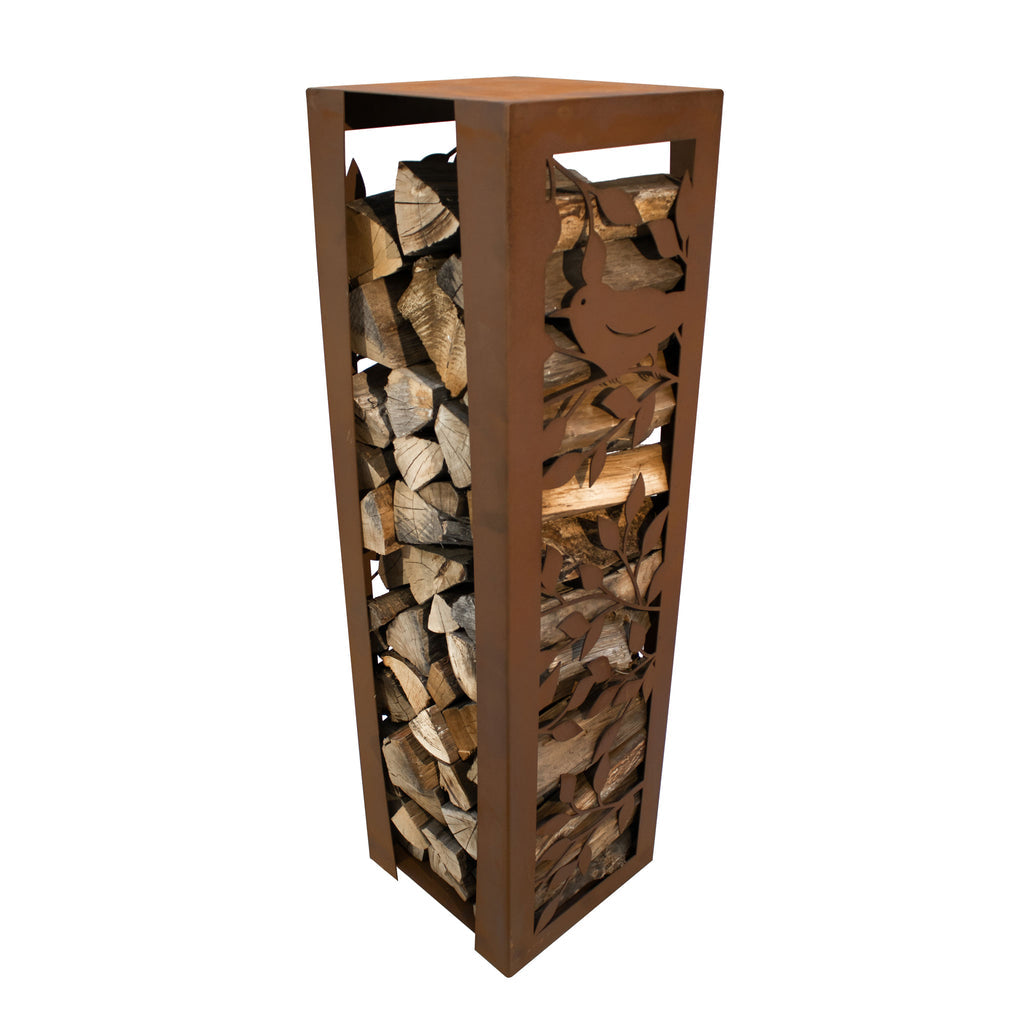Holzlege Edelrost Vogel - Design Holzaufbewahrung Edelrost Patina, Rost Deko