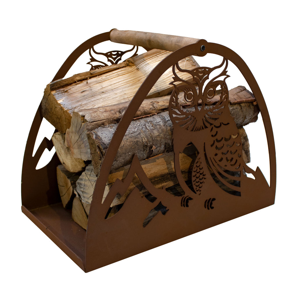 Holztrage Edelrost Eule - Kaminholzkorb Metall Rustikale Holzaufbewahrung