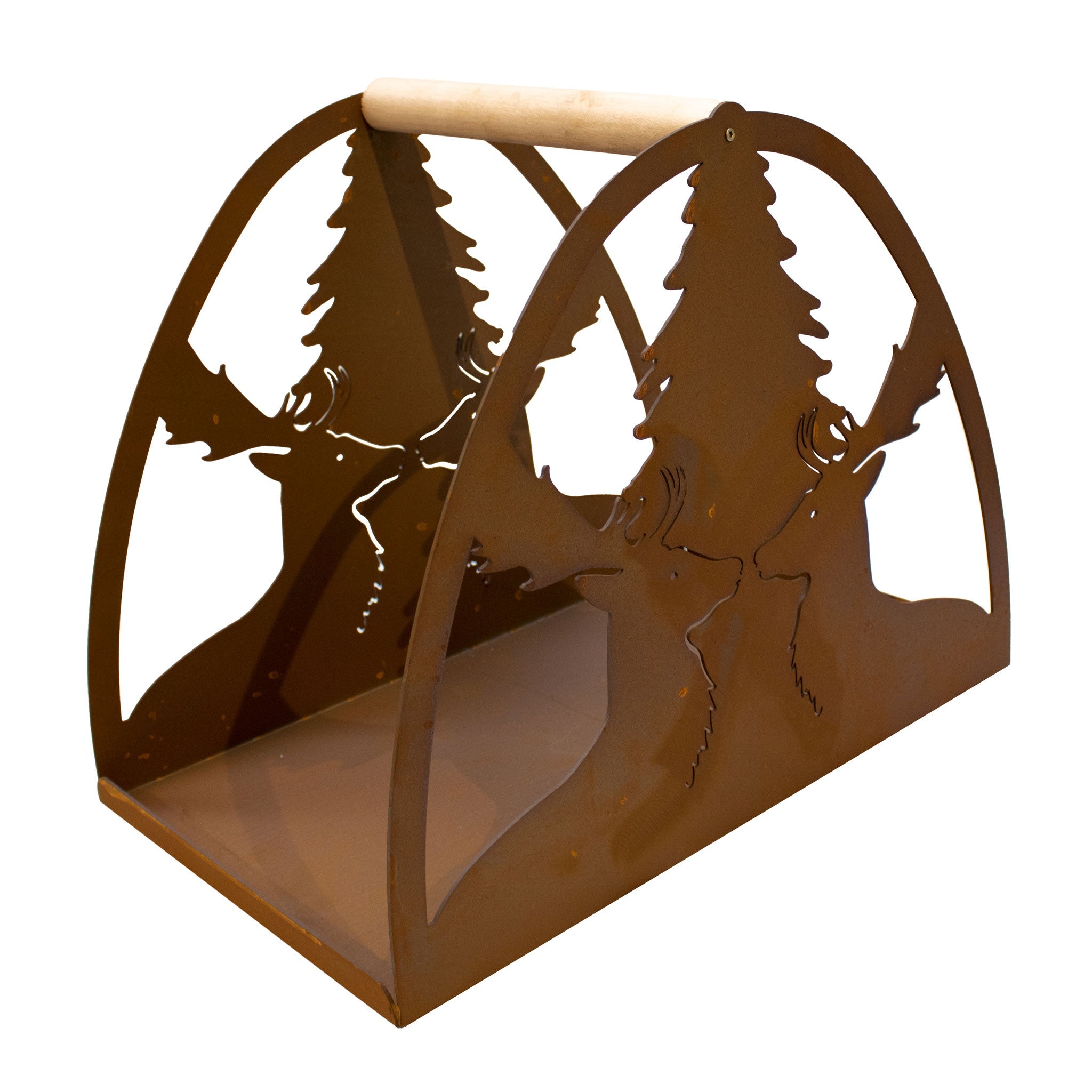 Holztrage Edelrost Hirsch - Kaminholzkorb Metall Edle Holzaufbewahrung