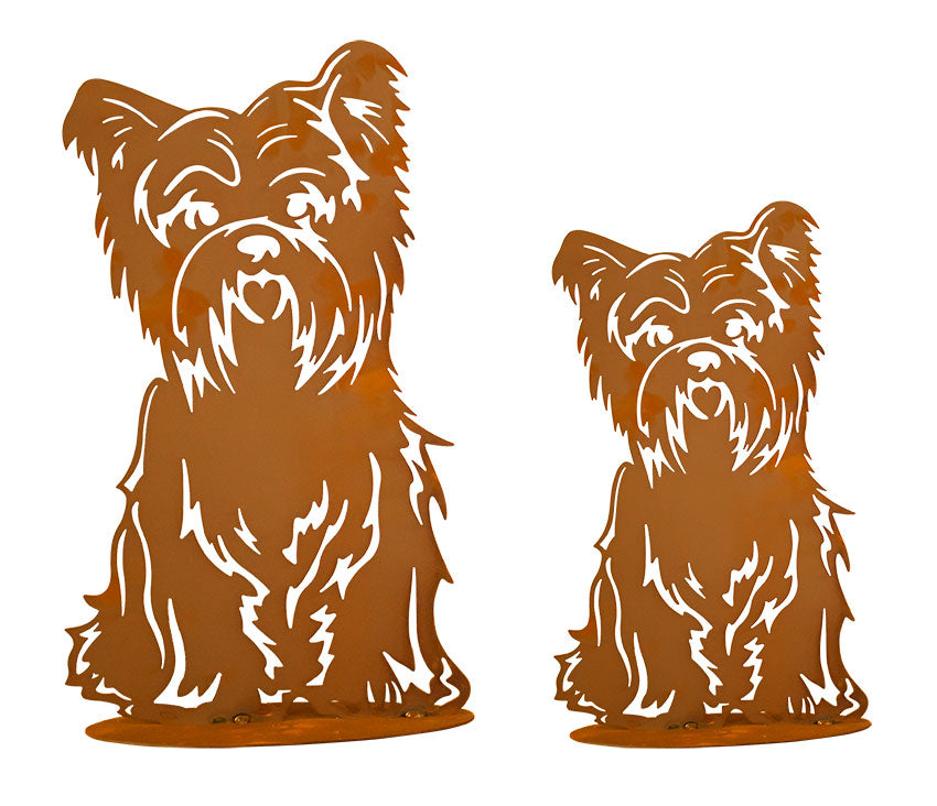 Tierfigur Metall - Hund - Bello - Edelrost Hundefigur auf Platte Gartenfigur