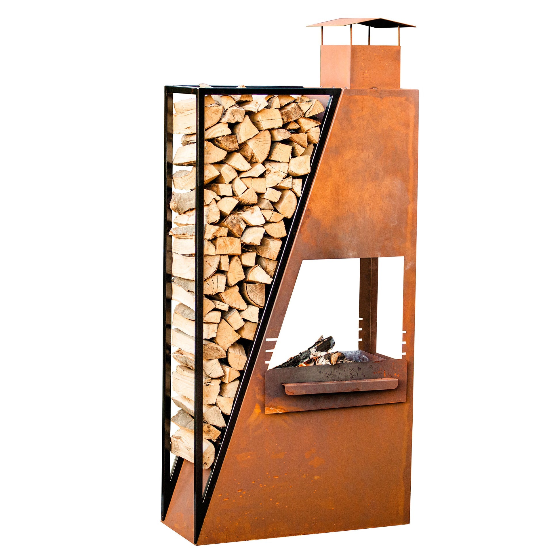 Grill Grillstelle Feuerstelle Holzkohlegrill XL Barbecue aus Metall mit Holzlege