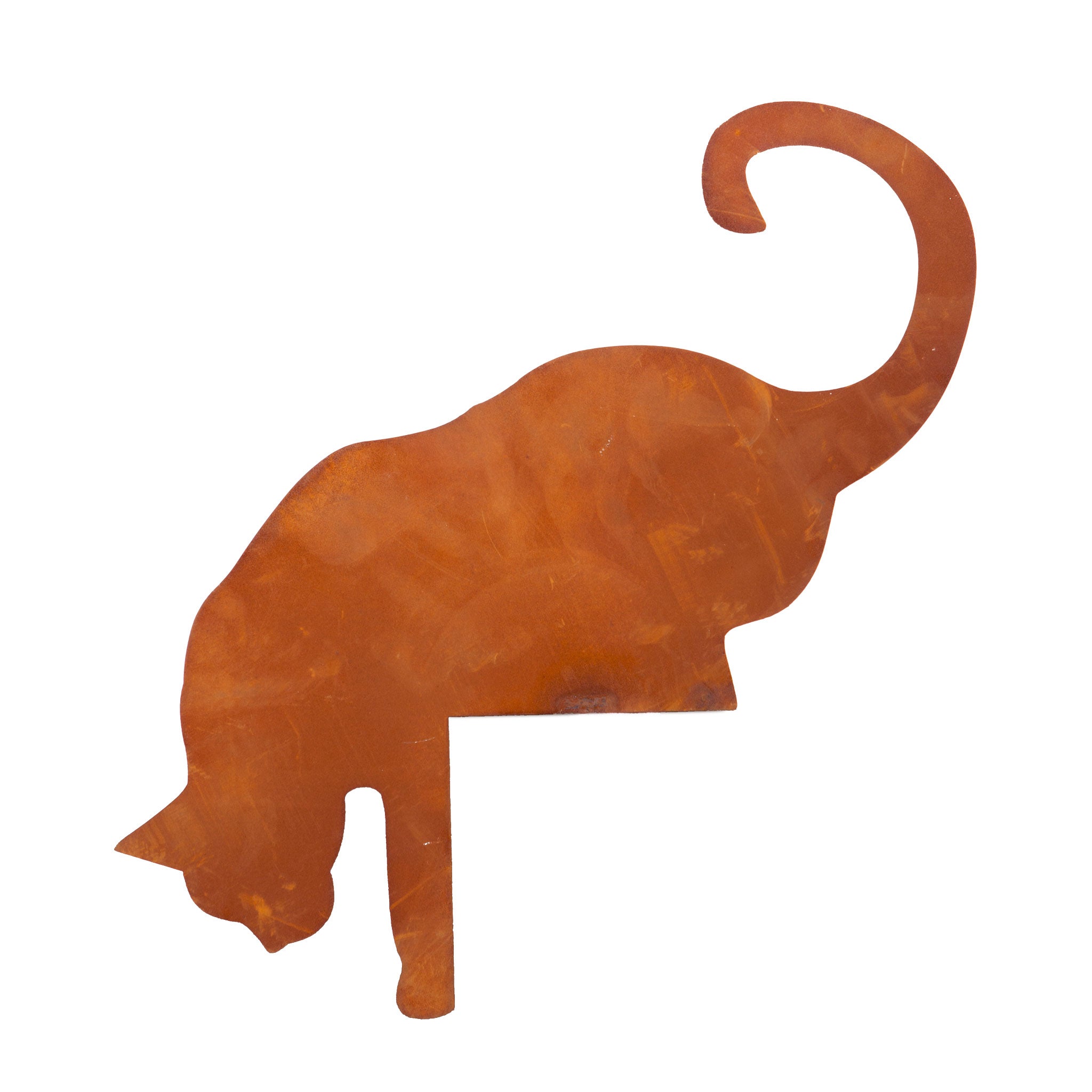 Tierfigur Metall - Kantenhocker Katze angelnd - Edelrost Katzenfigur Gartenfigur