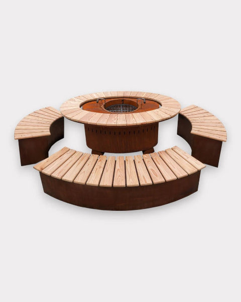 Grill- und Feuerstelle Karlsruhe Edelrost Outdoor Feuerstelle mit Sitzbänken