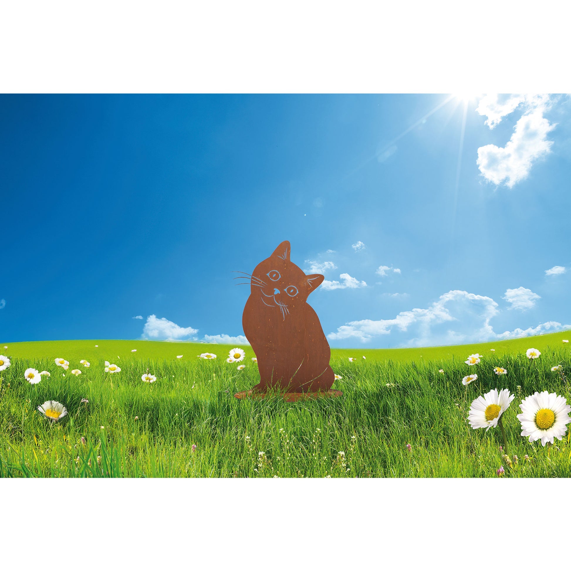 Tierfigur Metall - Katze Elegant 1 - Edelrost Katzenfigur auf Platte, Deko Rost