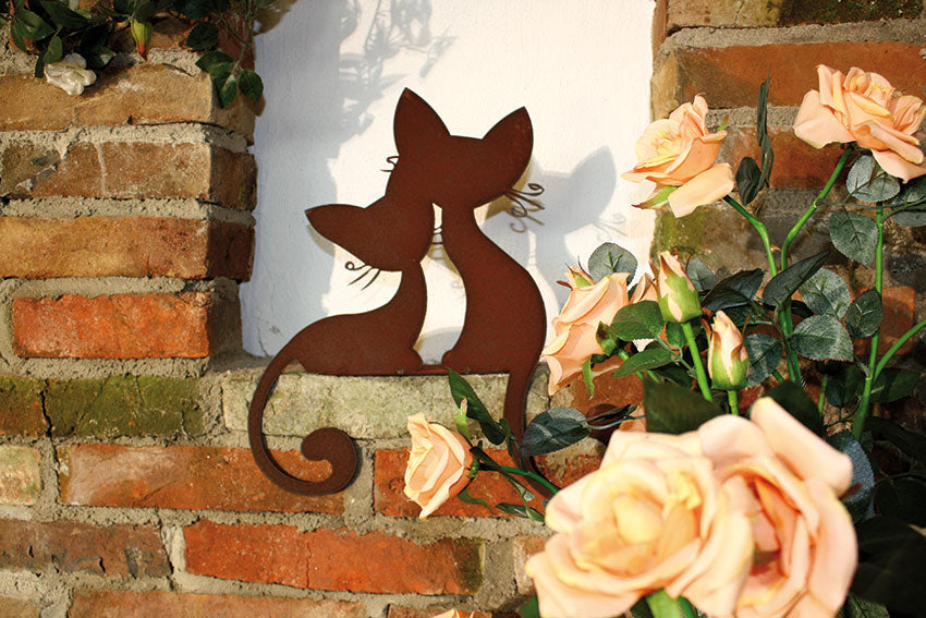 Tierfigur Metall - Katzenpaar Kantenhocker - Rost Deko für Katzenfreunde