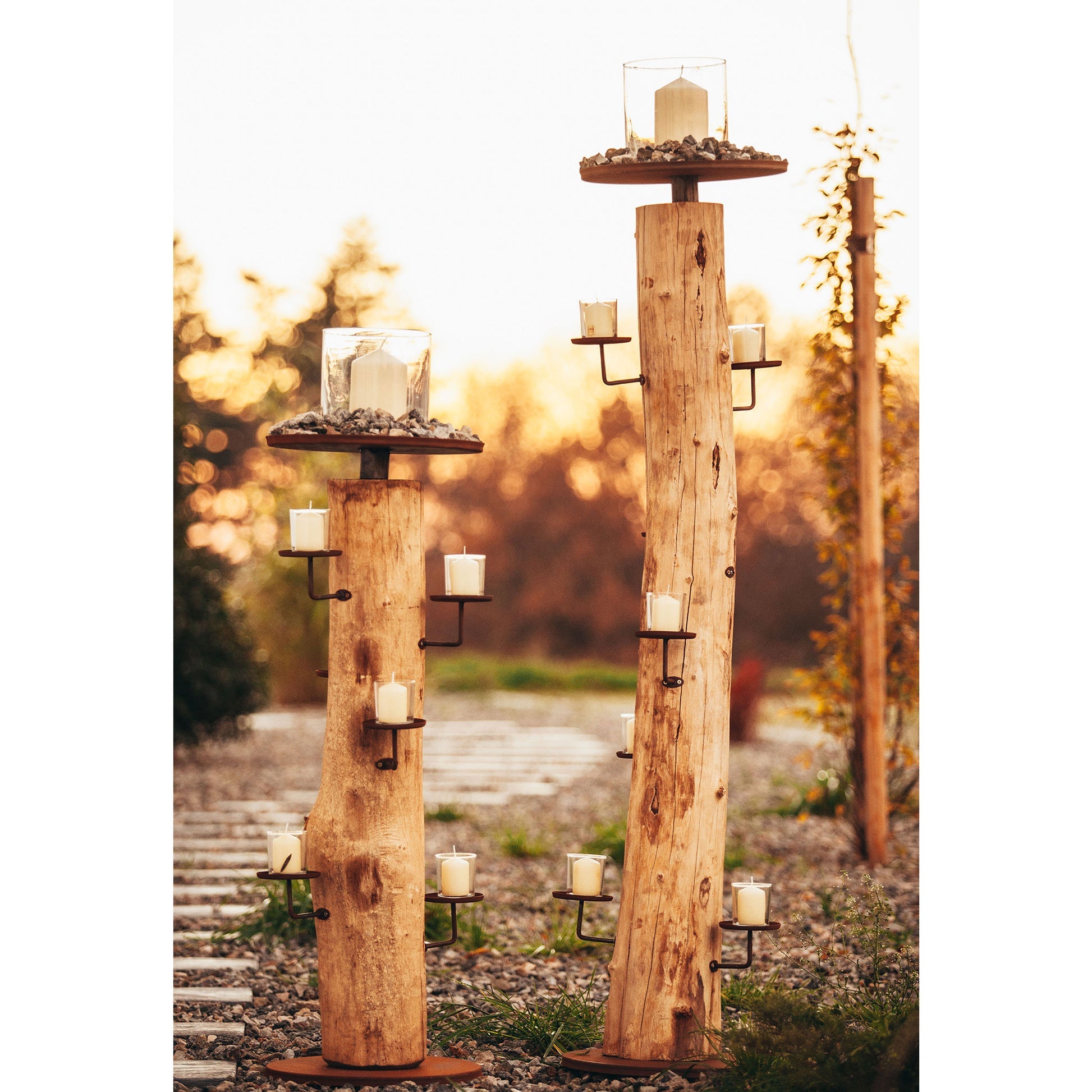 Kerzenhalter - Natur Kerzenständer aus Holz rund, Kerzenhalter Akazienholz