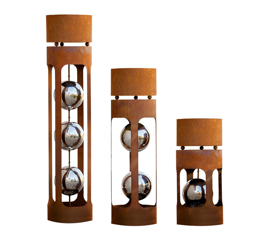 Rostsäule Kugelsäule im Edelrost Design Inkl. Edelstahlkugeln und Blumentrog