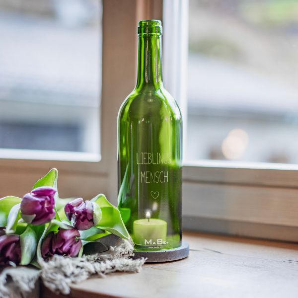 WINDLICHT >> LIEBLINGSMENSCH  << Design Deko aus Upcycling-Weinflasche