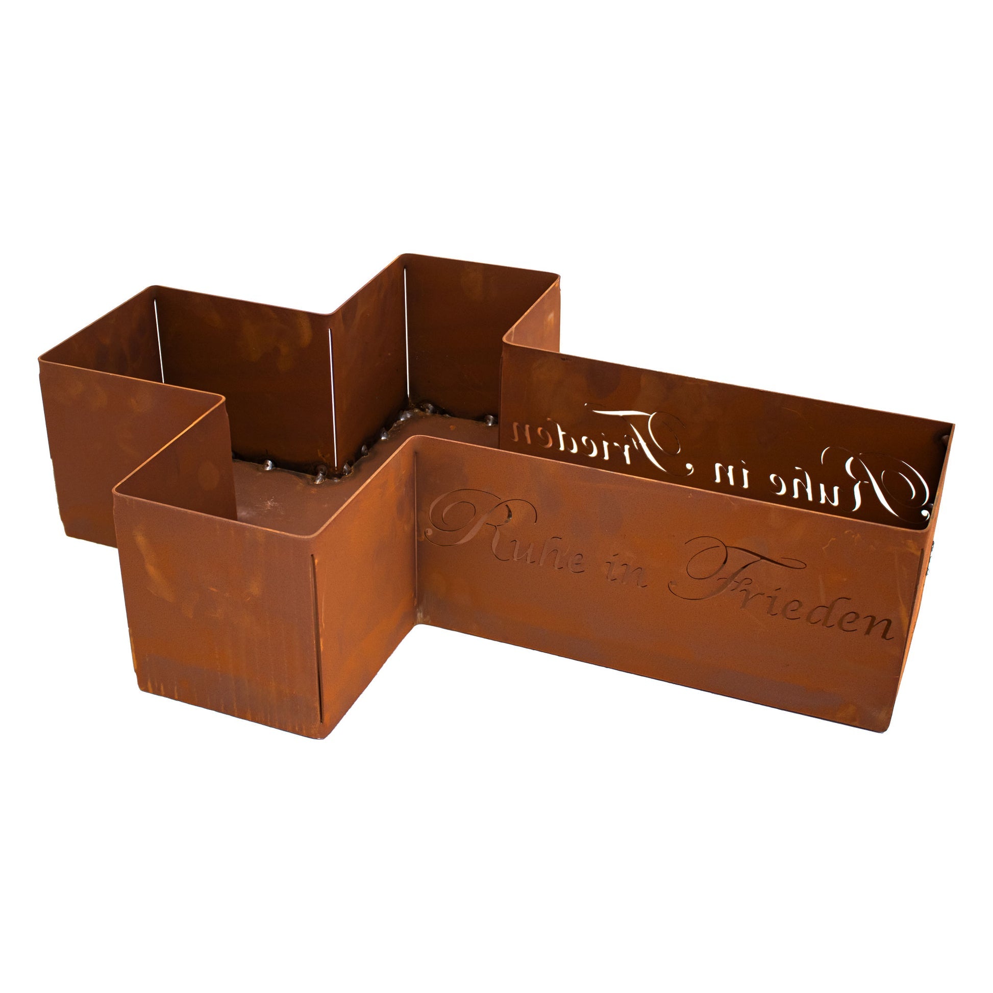 Pflanzkreuz mit Schriftzug » Ruhe in Frieden « aus Edelrost Pflanzendeko Rostdeko