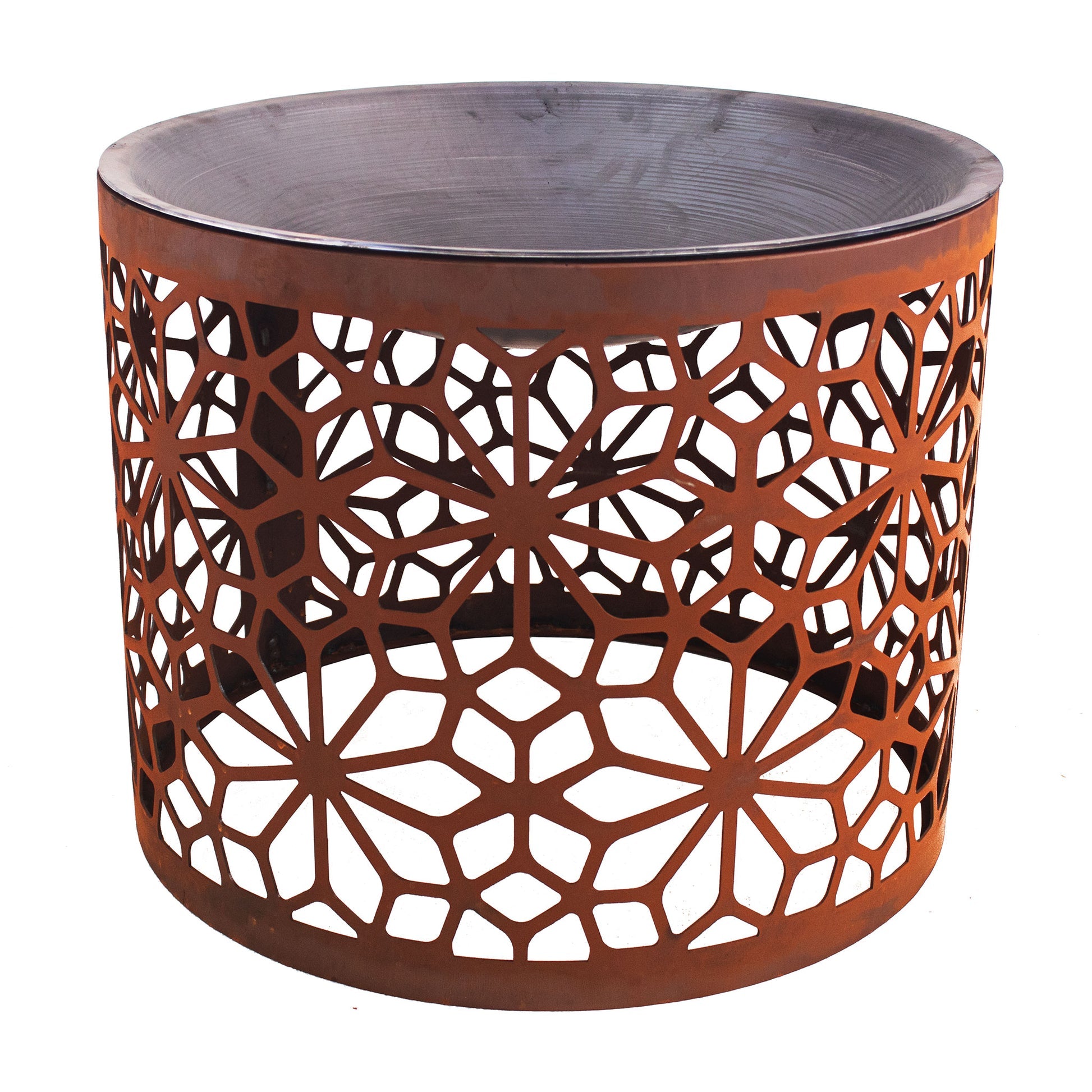 Runde Feuerstelle Floral Edelrost 3in1 Feuerschale Pflanzgefäß Beistelltisch