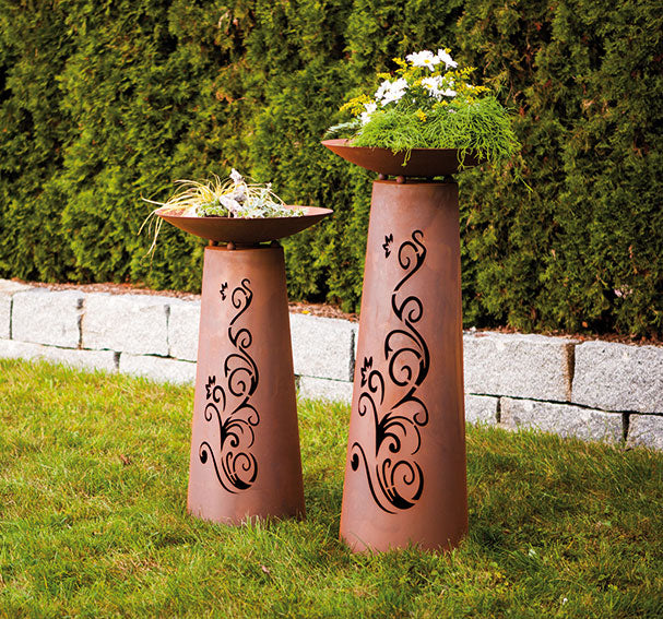 Säule Kegel - Ornament - Edelrost Pflanzsäule Gartensäule Rostsäule mit Schale