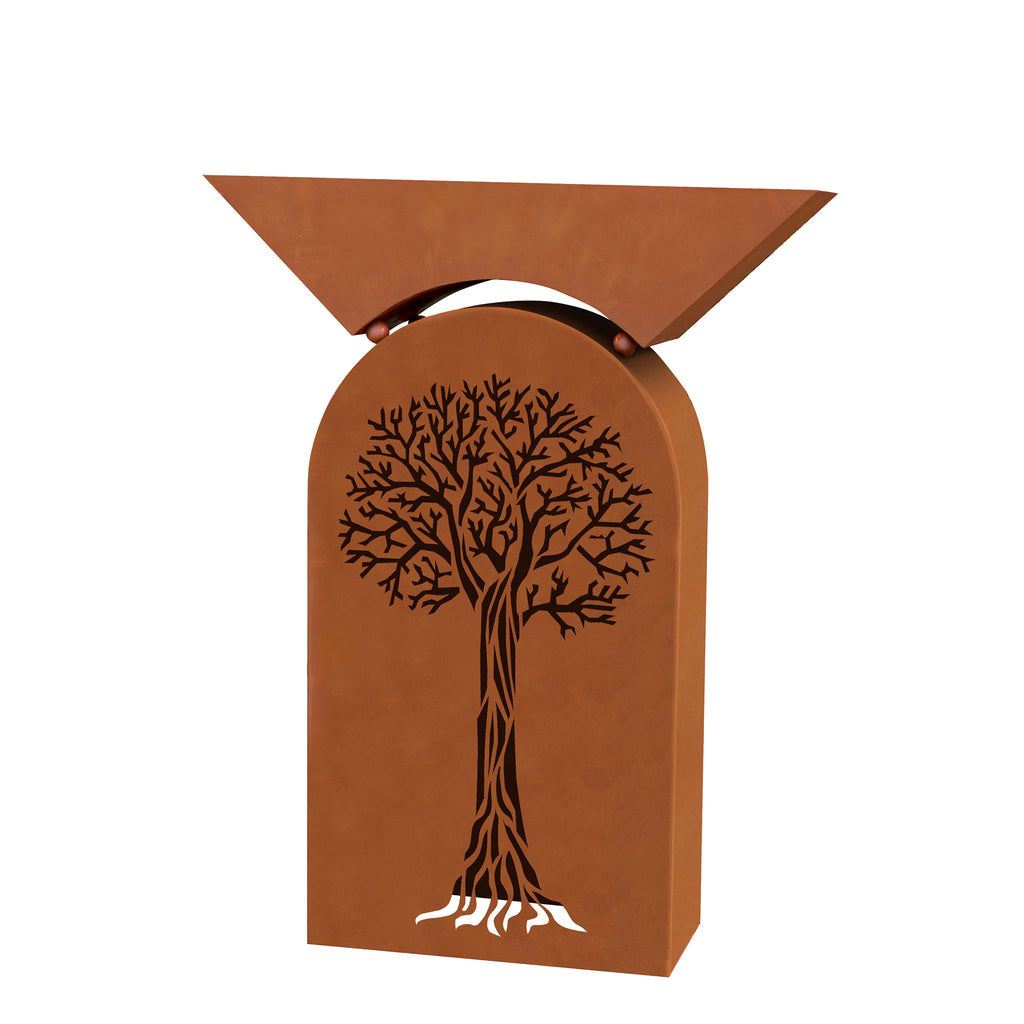 Säule Rostsäule mit Baum Motiv inkl. Pflanzenschale aus Edelrost Metall Rostdeko