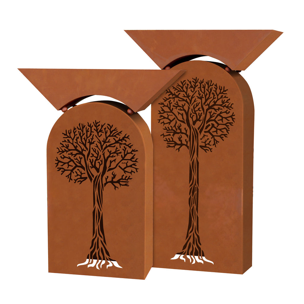 Säule Rostsäule mit Baum Motiv inkl. Pflanzenschale aus Edelrost Metall Rostdeko