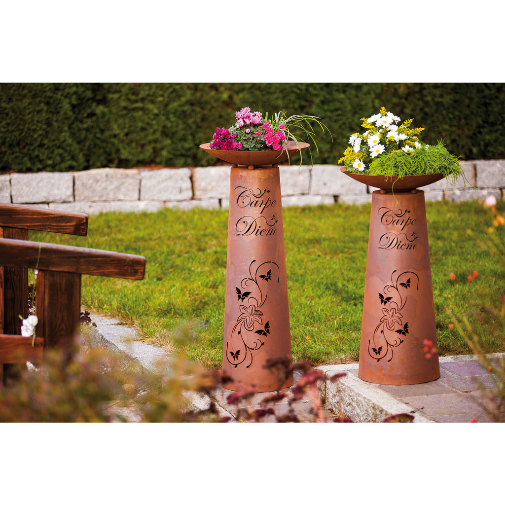 Säule Kegel Carpe Diem - Rostsäule mit Schale Edelrost Pflanzsäule Gartensäule
