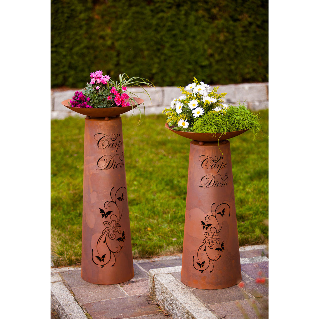 Säule Kegel Carpe Diem - Rostsäule mit Schale Edelrost Pflanzsäule Gartensäule