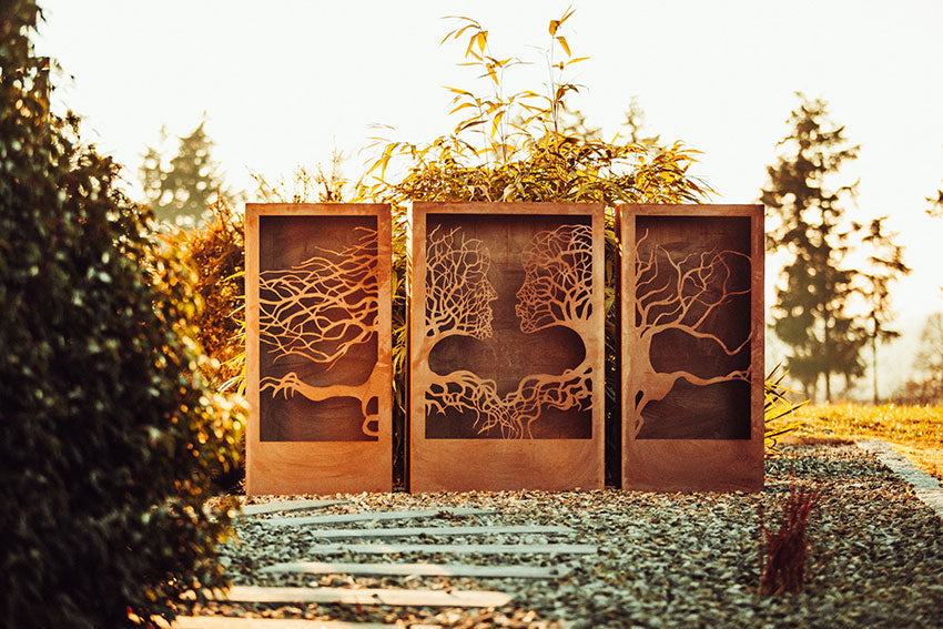 Sichtschutzwand Edelrost - Säulen Set - Silence - Paravent Trennwand Windschutzwand