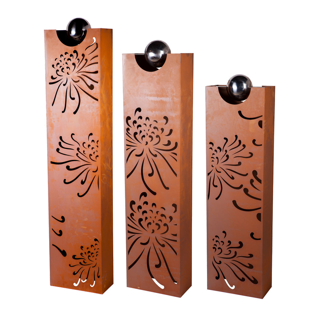 Säule Pusteblume - Edelrost Säule mit Edelstahlkugel Dekosäule Garten