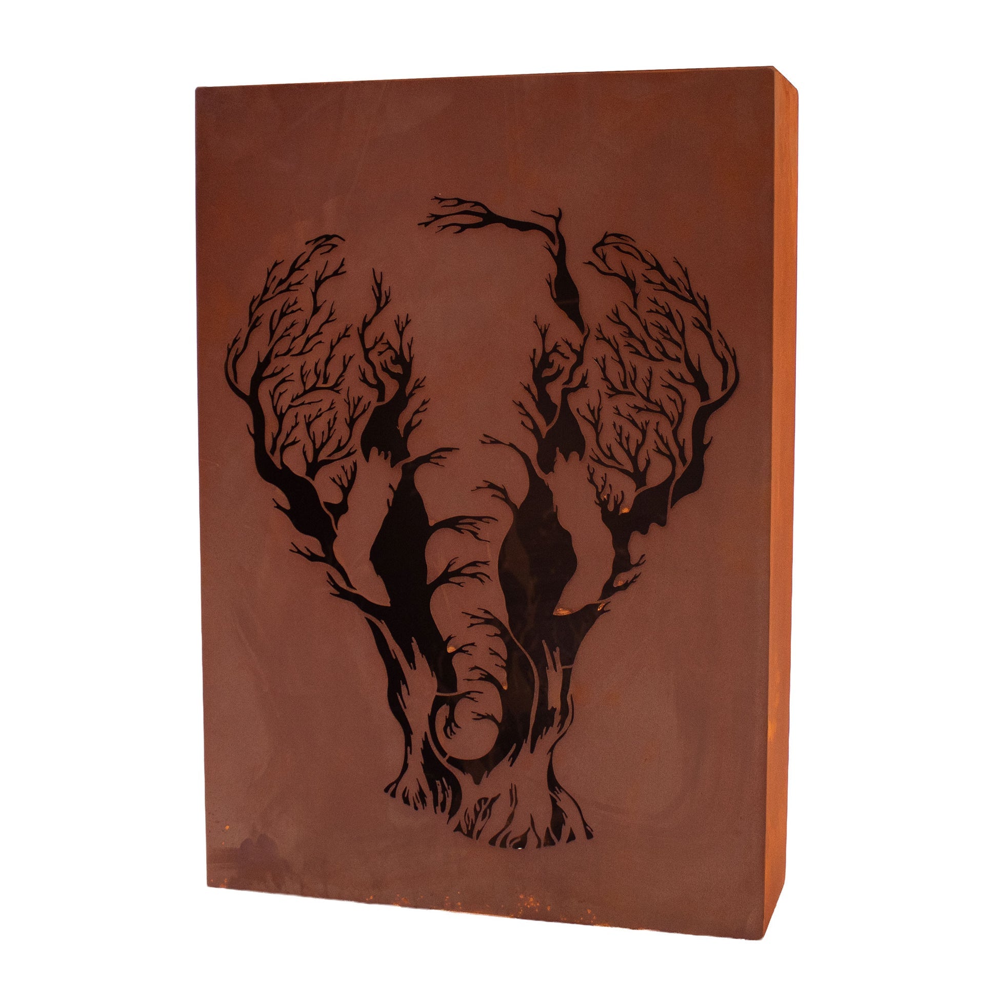 Säule Elefant - beleuchtbare Edelrost-Gartensäule mit Tiermotiv aus Metall