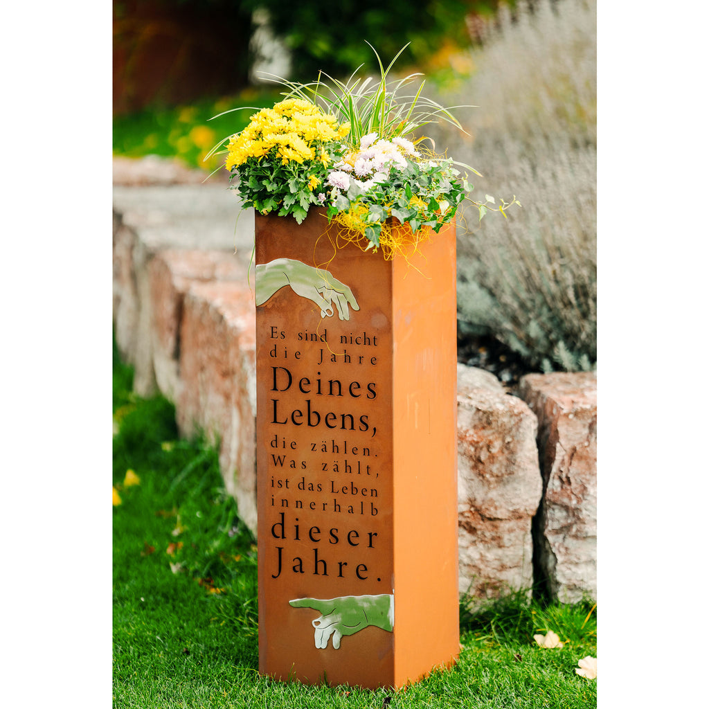 Säule Gedicht Jahre - Pflanzsäule Edelrost Gartensäule mit Spruch Metall
