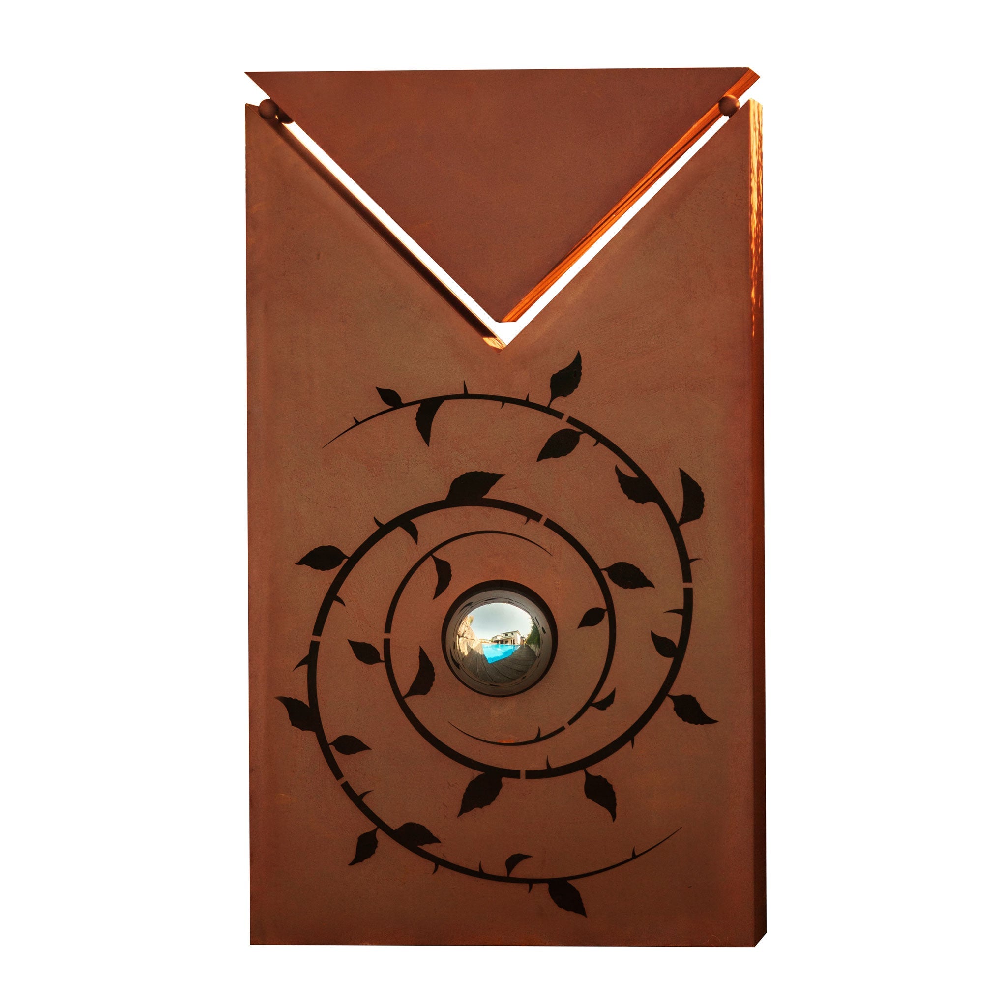 Pflanzsäule Rost - Dornen mit Edelstahlkugel - Inklusive Dreiecks-Schale