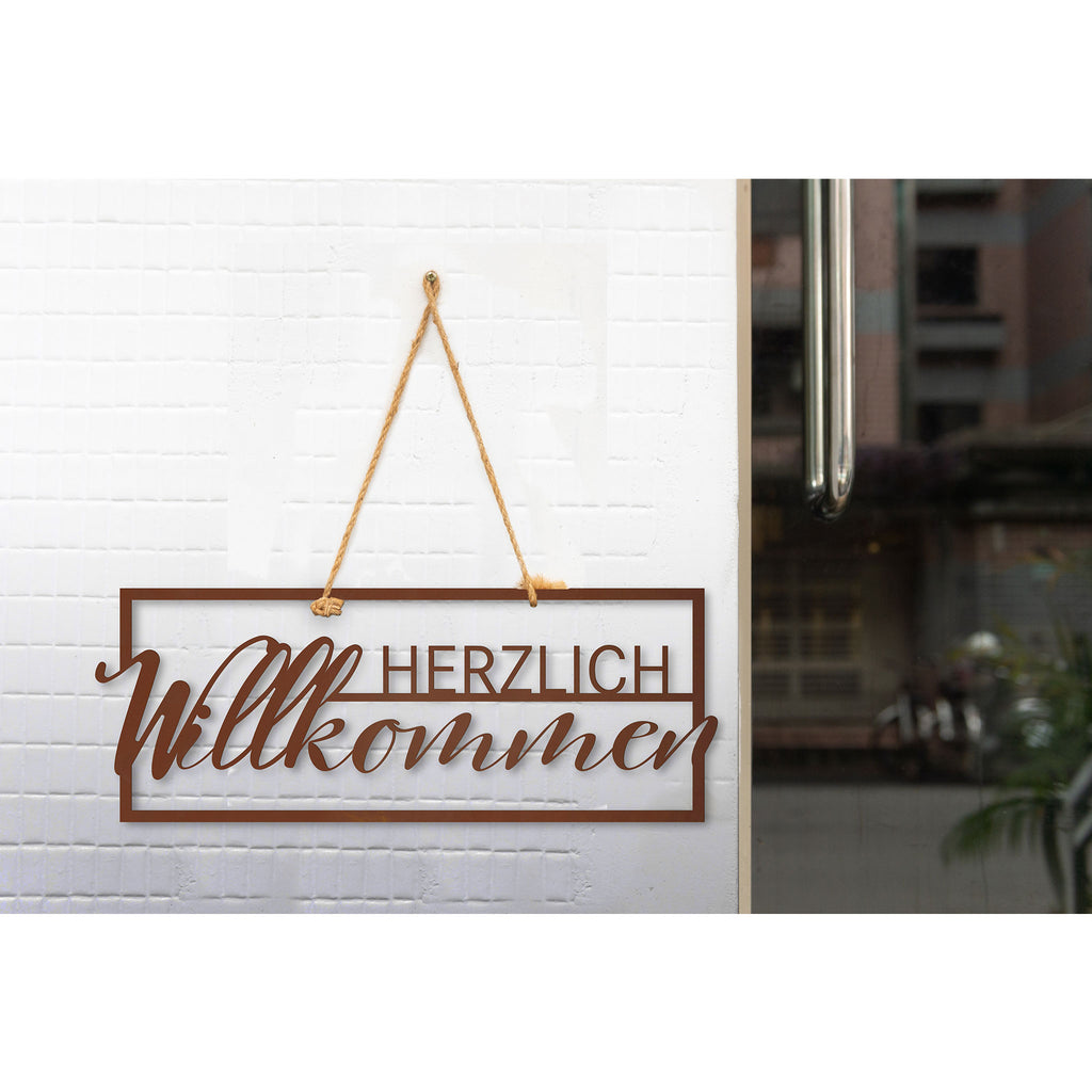 Schild - Herzlich Willkommen - im Edelrostdesign Türdeko Gartendeko Wanddeko