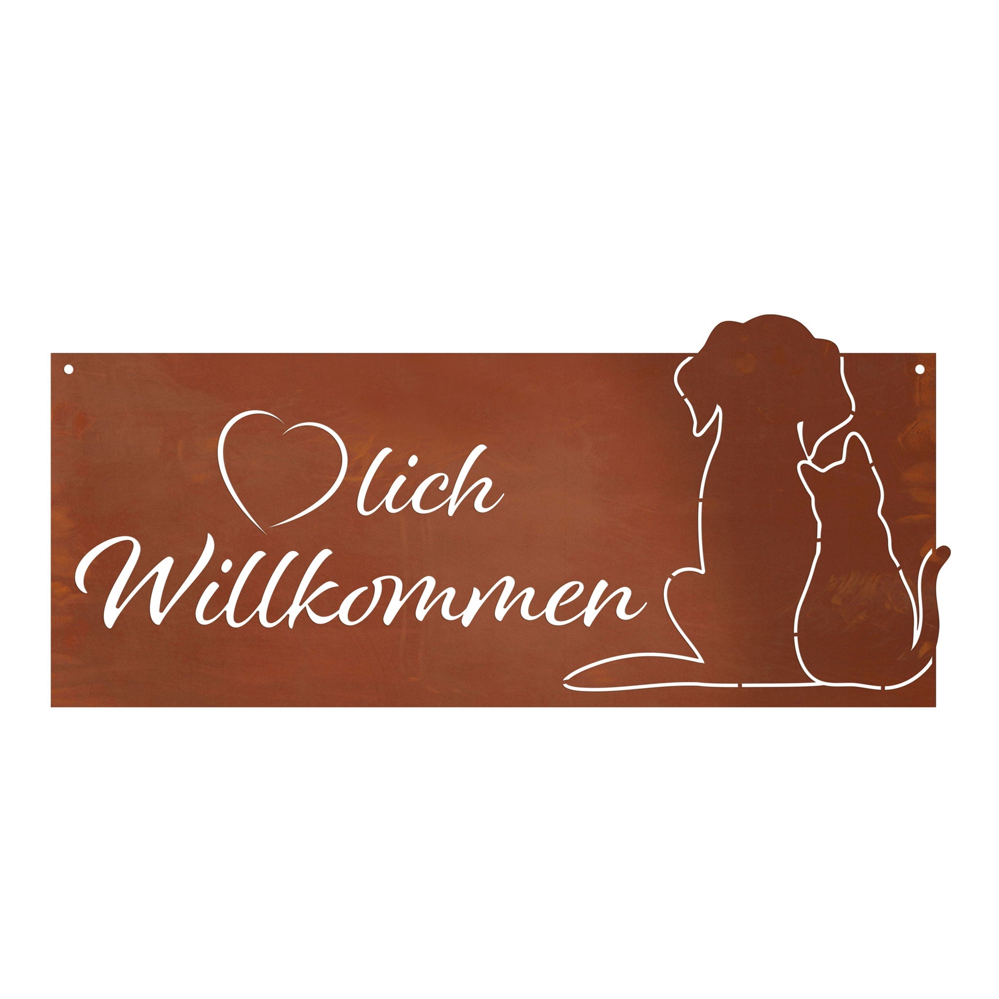 Schild - Tierisches Willkommen - im Edelrostdesign Türdeko Gartendeko Wanddeko