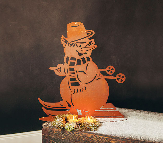 Weihnachtsdeko Metall "Schneemann - Alex auf Ski" Weihnachtsmann Metall