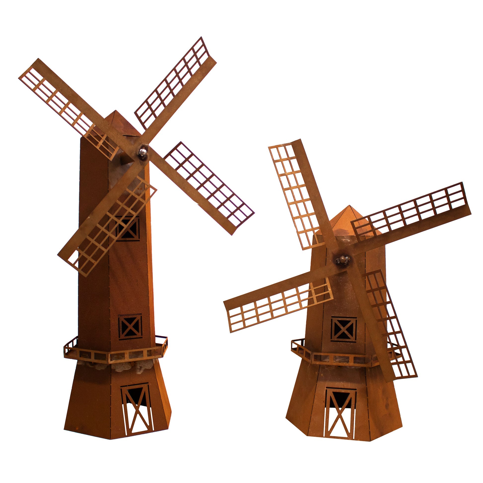 Segelwindmühlen Edelrost Windmühlen mit drehbarem Mühlenrad, 2er-Set