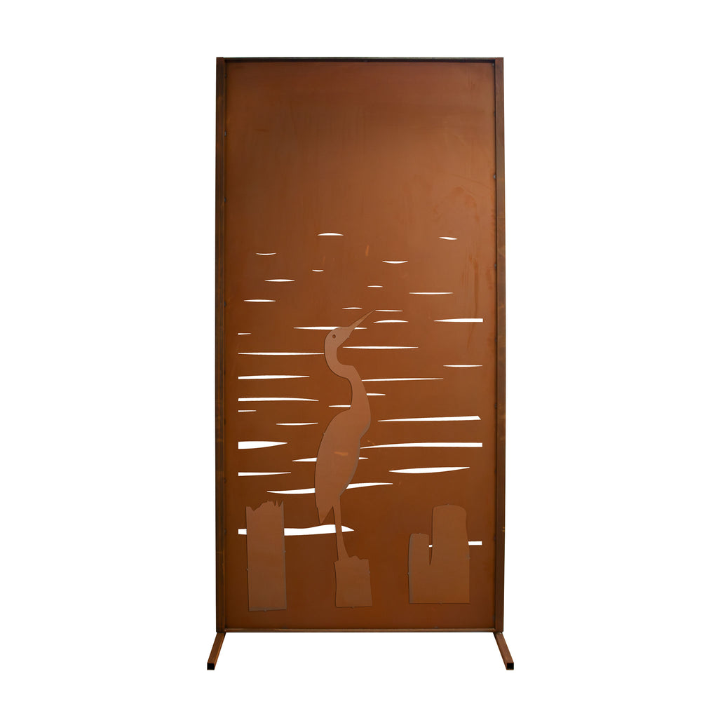 Sichtschutzwand Edelrost - Kranich Motiv aus Metall Trennwand Windschutzwand