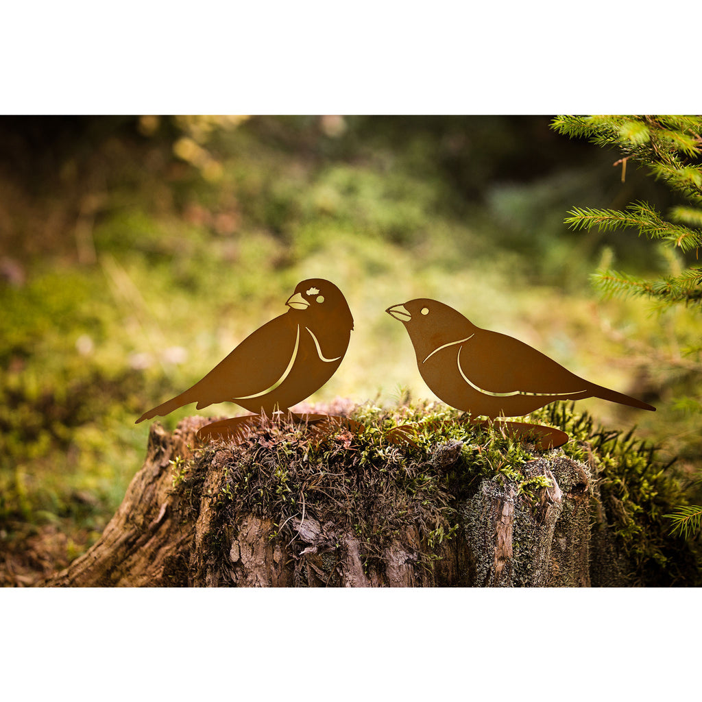 Tierfigur Metall - Spatzen Timmy & Cleo - Rostige Gartendeko Vogel Spatz
