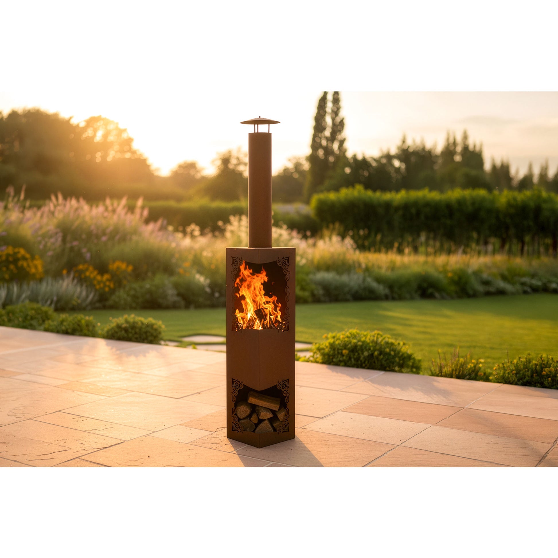 Terrassenofen aus Edelrost Design Gartenofen aus Metall, Made in Germany 196 cm